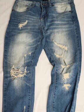 Cover Girl Distressed Skinny Jeans Women's Size 3/4 Raw Hem Stretch Denim